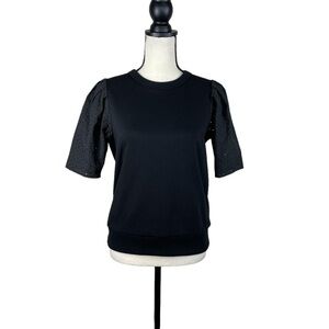 Gap Eyelet Puff Sleeve Sweatshirt Black NWT XS